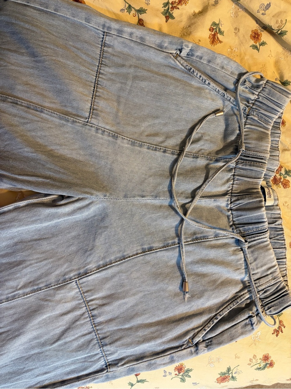 kenzie Light Blue Wide-Leg Drawstring Pants